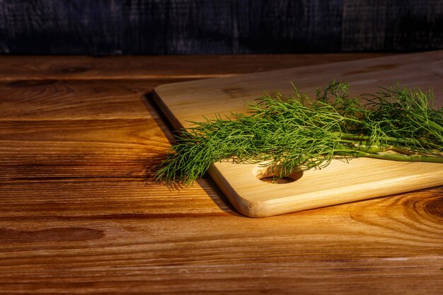 Bunch of fresh dill on a cutting board