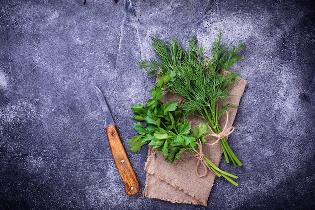 Bunch of fresh parsley and dill 