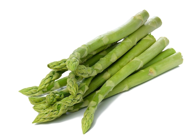 Bunch of fresh raw asparagus on white isolated background