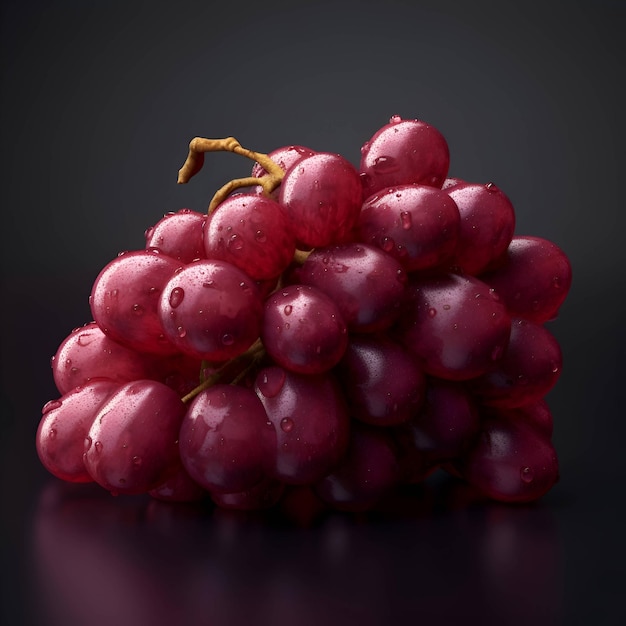 Bunch of fresh red grapes with water drops isolated on black background