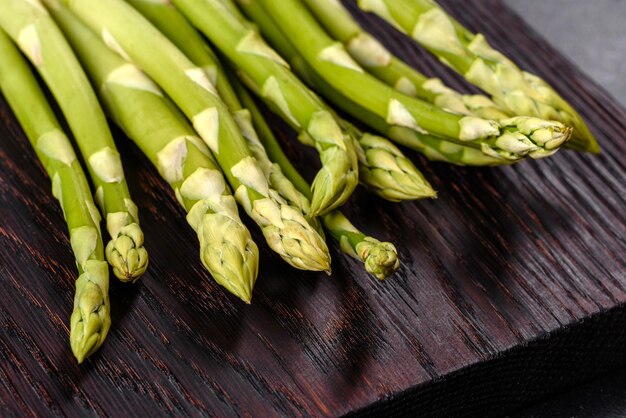 Bunch of fresh ripe green asparagus organic vegetables ready to cook or grill