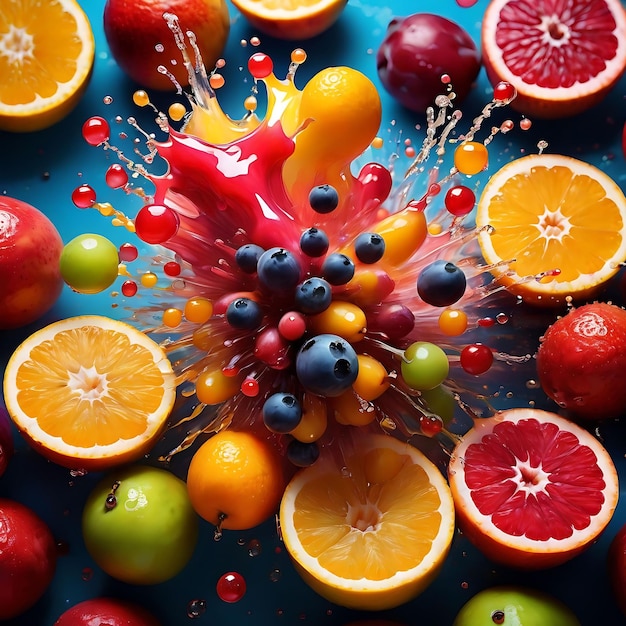 a bunch of fruit that is being sprayed with the word fruit