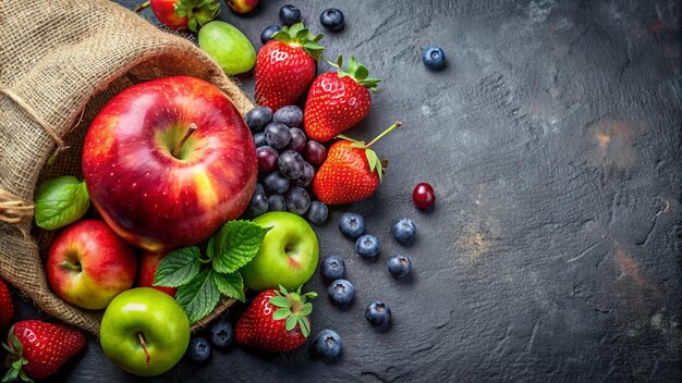 a bunch of fruits including apples blueberries and blueberries