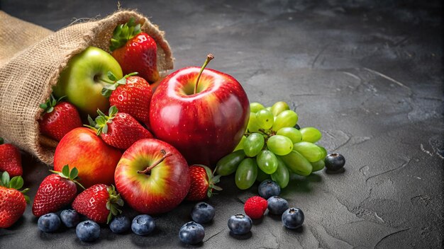 a bunch of fruits including apples blueberries and blueberries