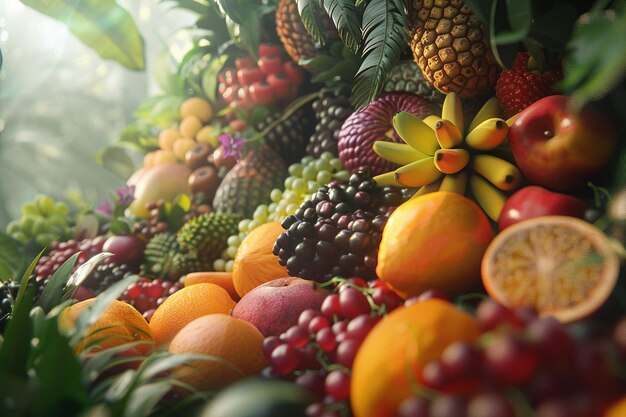 a bunch of fruits including one that has the word fruit on it