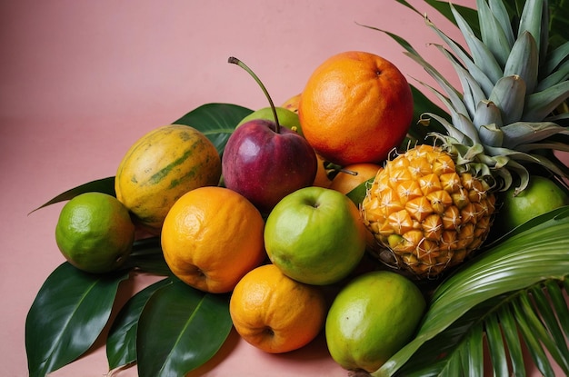 a bunch of fruits including pineapple pineapple and oranges