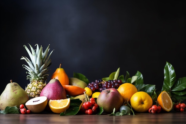 A bunch of fruits on a table