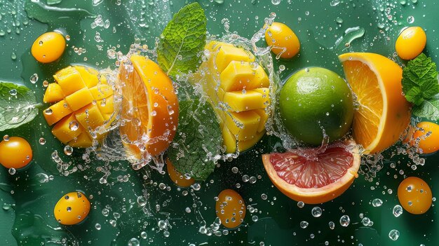 Photo a bunch of fruits that are being sprayed with water