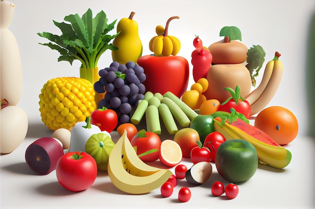 Bunch of fruits and vegetables on a white background