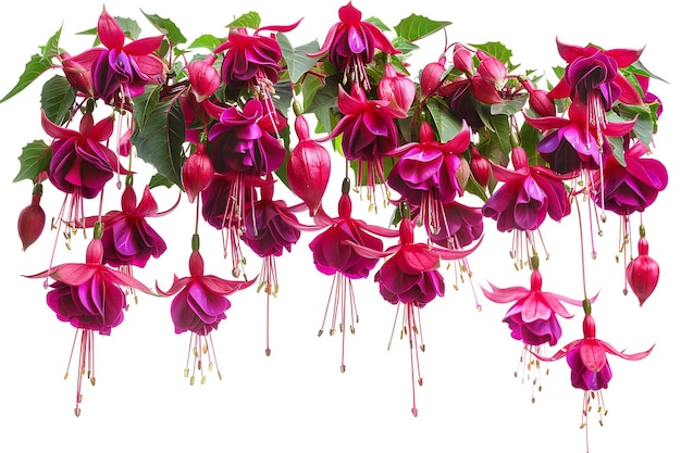 A bunch of fuchsia hanging flowers isolated on a white background in format with a clipping path a