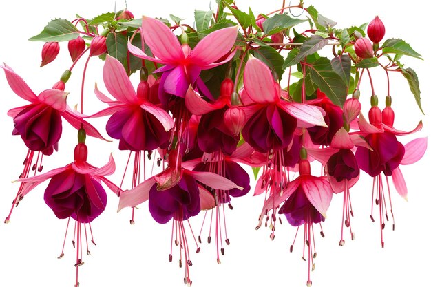 A bunch of fuchsia hanging flowers isolated on a white background in format with a clipping path a