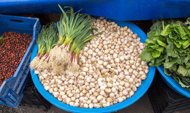 Bunch of garlic bulbs at the bazaar