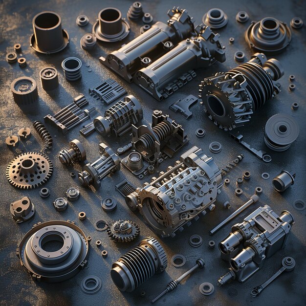 Photo a bunch of gears and gears are on a table