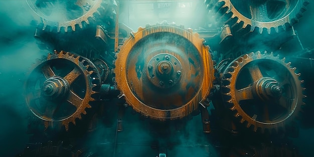 Photo a bunch of gears that are inside of a building