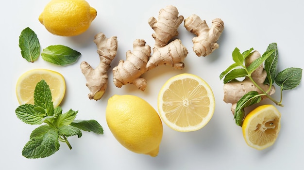 a bunch of ginger lemon and lemon are on a table