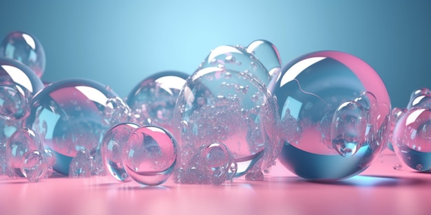 A bunch of glass balls on a pink background