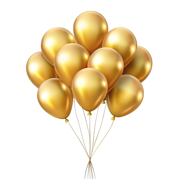 Bunch of Gold Balloons Isolated on White Background