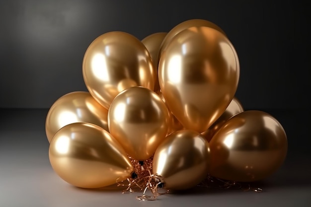 A bunch of gold balloons with one that says " gold " on it.