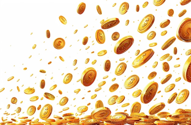 a bunch of gold coins are flying in the air