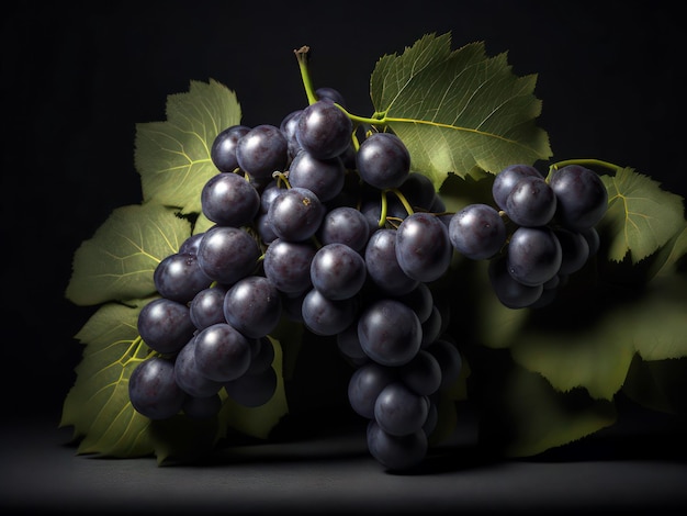 A bunch of grapes on a black background