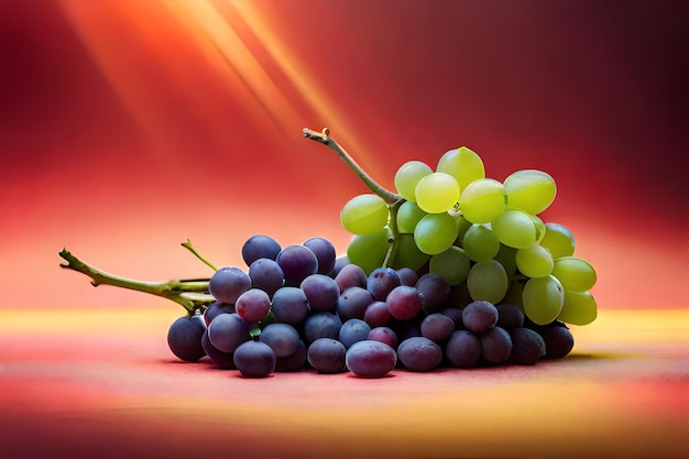 A bunch of grapes on a red and orange background