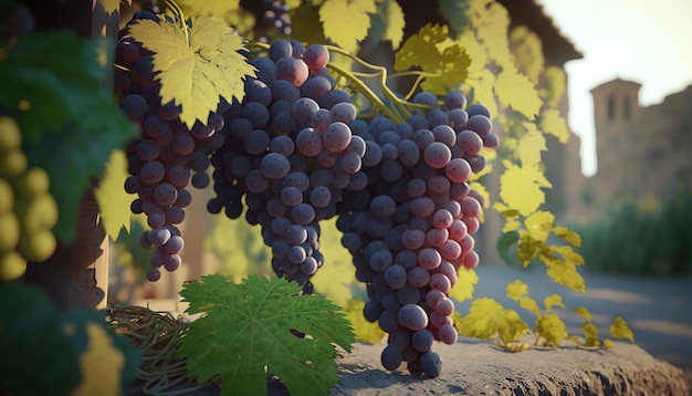 A bunch of grapes on a vine