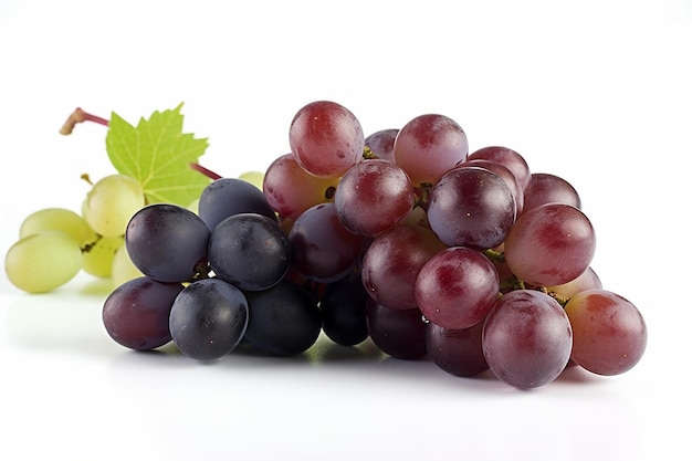 A bunch of grapes on a white background