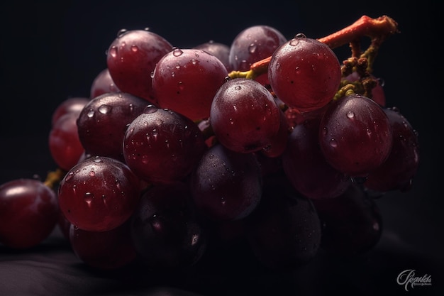 A bunch of grapes with the dark background