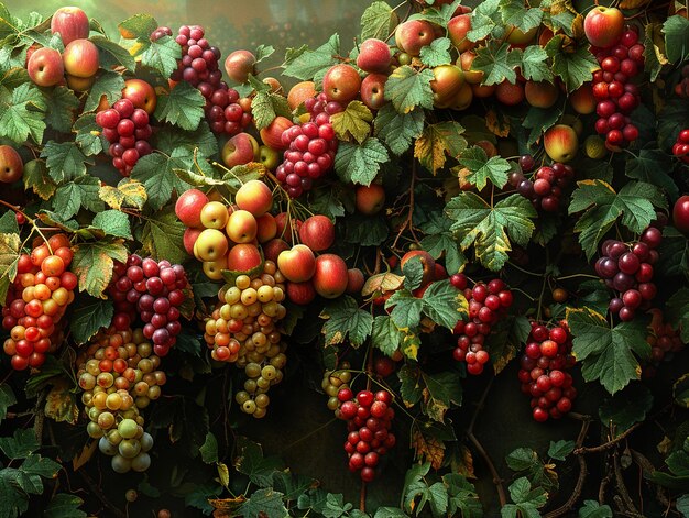 a bunch of grapes with grapes on a vine