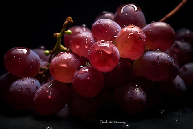 A bunch of grapes with rain drops on it