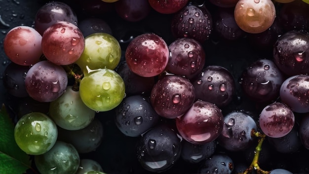 A bunch of grapes with the raindrops on them