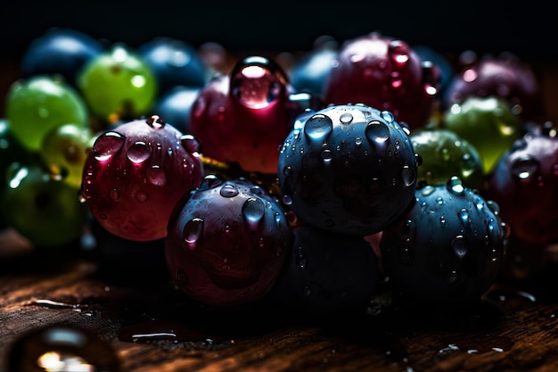 A bunch of grapes with the raindrops on them