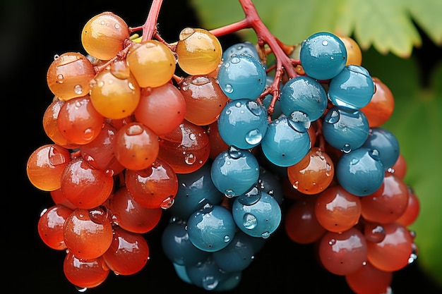 a bunch of grapes with water droplets on them