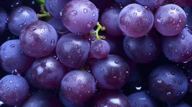 A bunch of grapes with water droplets on them