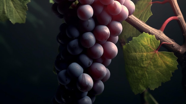 a bunch of grapes with water drops on them