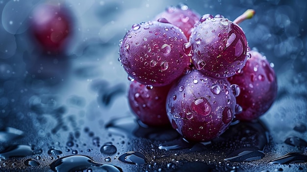 a bunch of grapes with water drops on them