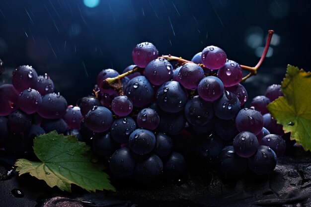 a bunch of grapes with water drops on them