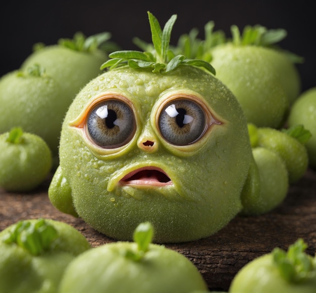 Photo a bunch of green apples with a face drawn on them