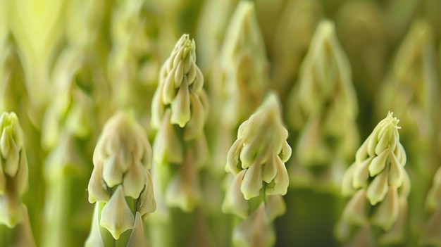 A bunch of green asparagus plants are shown in a close up