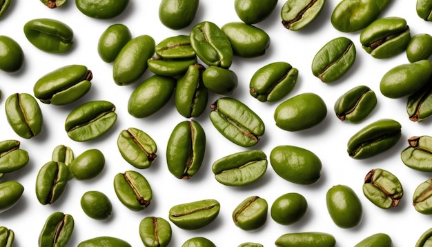 A bunch of green coffee beans