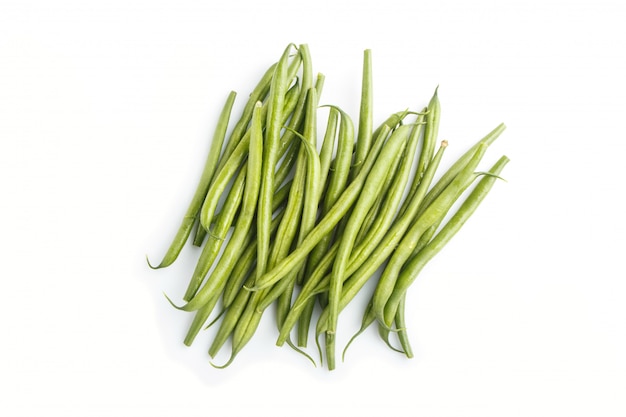 Bunch of green french beans isolated on white background