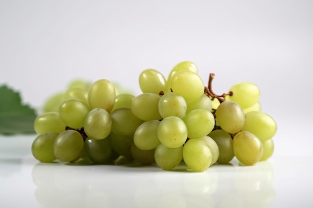 A bunch of green grapes on a white table