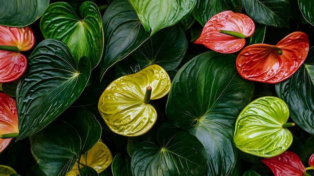 Photo a bunch of green and red fruits with the leaves on them