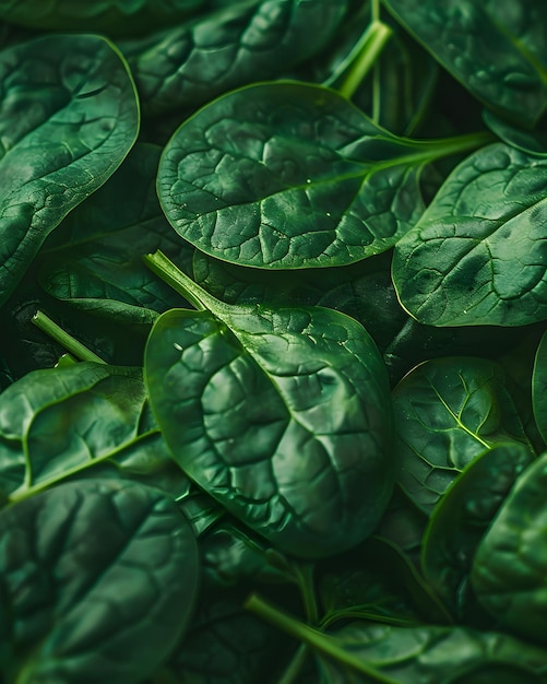 Photo a bunch of green spinach leaves that are on a table