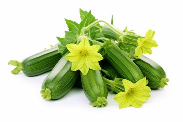 a bunch of green vegetables with white background