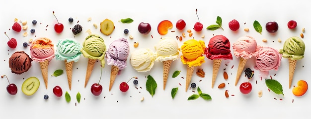 Photo a bunch of ice creams are on a white surface