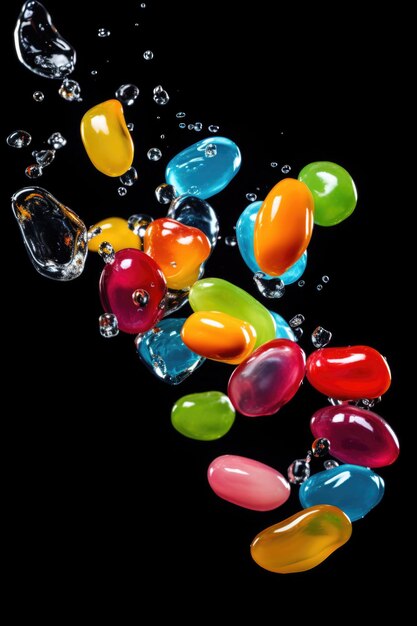 A bunch of jelly beans are floating in water