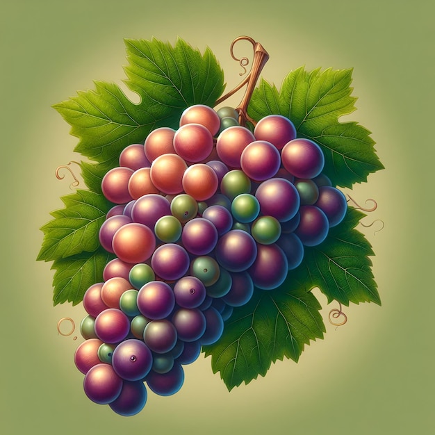 A bunch of juicy grapes ripe and ready for harvest in the fall season isolated on a plain vineyard