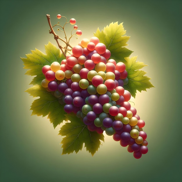 A bunch of juicy grapes ripe and ready for harvest in the fall season isolated on a plain vineyard