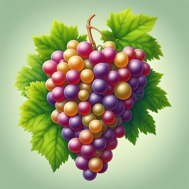 A bunch of juicy grapes ripe and ready for harvest in the fall season isolated on a plain vineyard